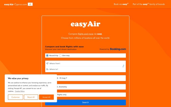 Screenshot of easyair-cyprus.com