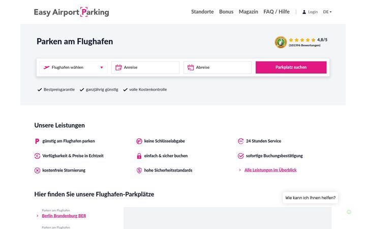 Screenshot of easyairportparking.de