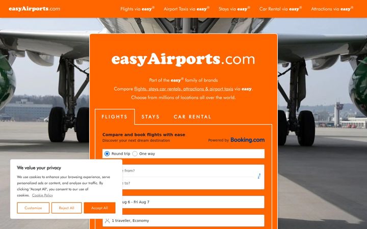 Screenshot of easyairports.com