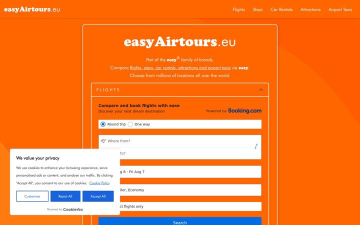 Screenshot of easyairtours.eu