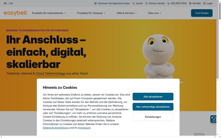 Snímek obrazovky easybell.de