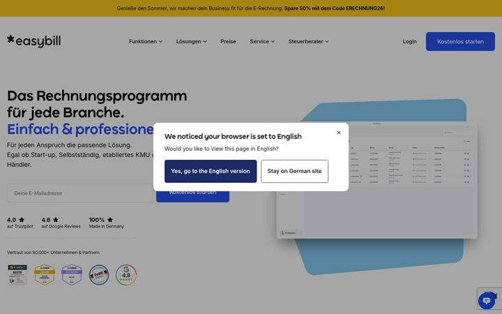 Screenshot of easybill.de