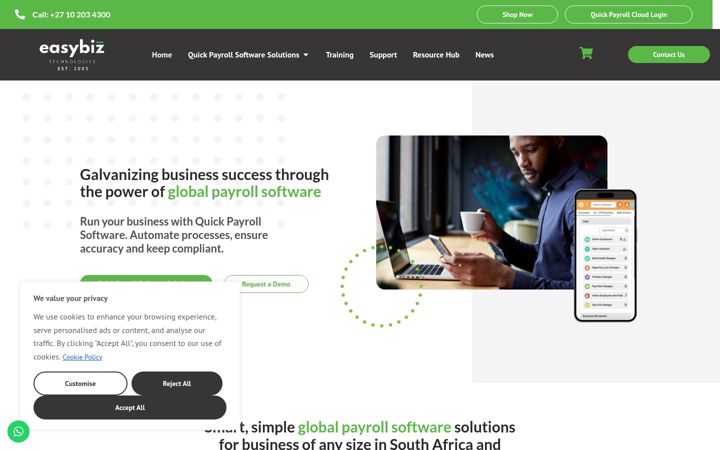 Screenshot ta' easybiztech.co.za