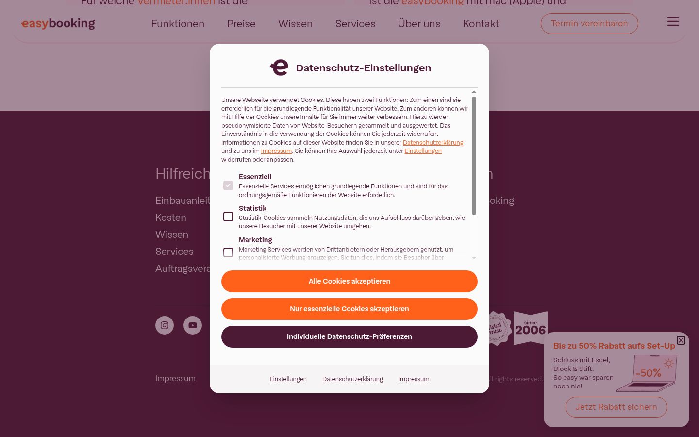 Screenshot des Einwilligungsbanners vor jeglicher Interaktion