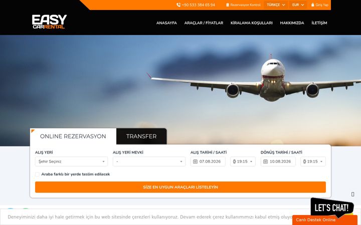 Capture d'écran de easycarrental.com.tr