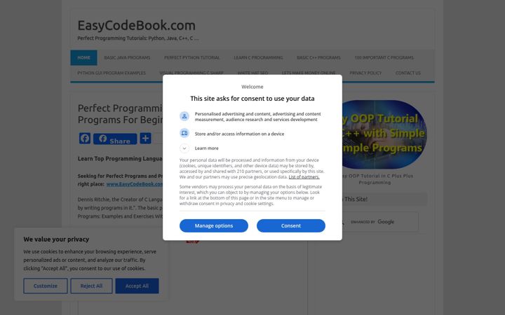 Screenshot of easycodebook.com