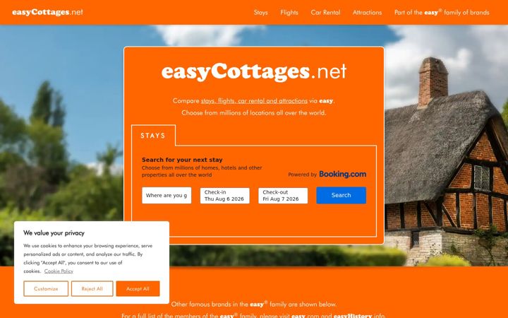 Captură de ecran a easycottages.net