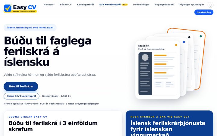 Screenshot of easycv.is