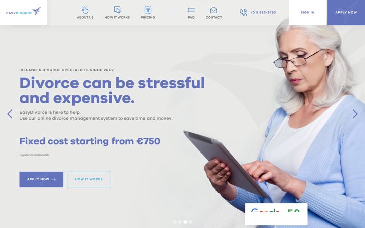 Skärmbild av easydivorce.ie