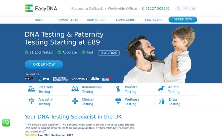 Screenshot von easydna.co.uk