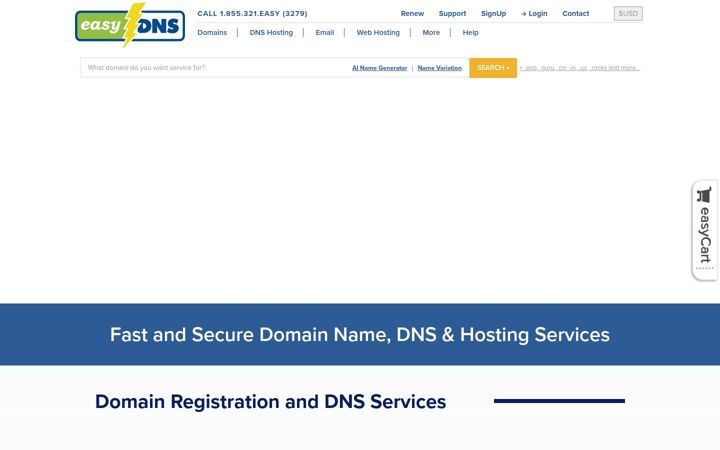 Ekrānuzņēmums no easydns.com