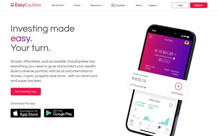 Screenshot of easyequities.co.za
