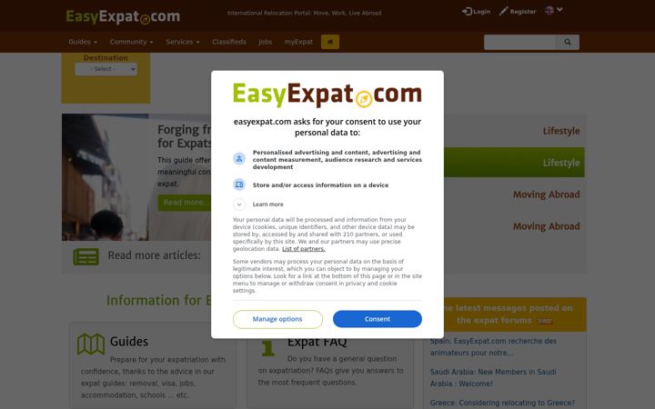 Snímek obrazovky easyexpat.com