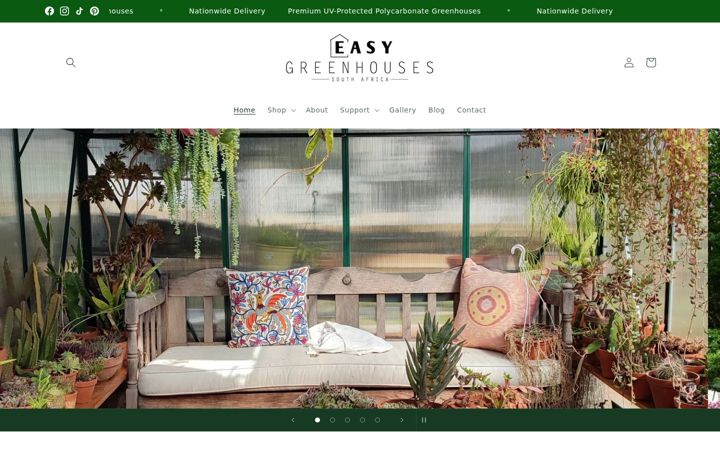 Screenshot ta' easygreenhouses.co.za
