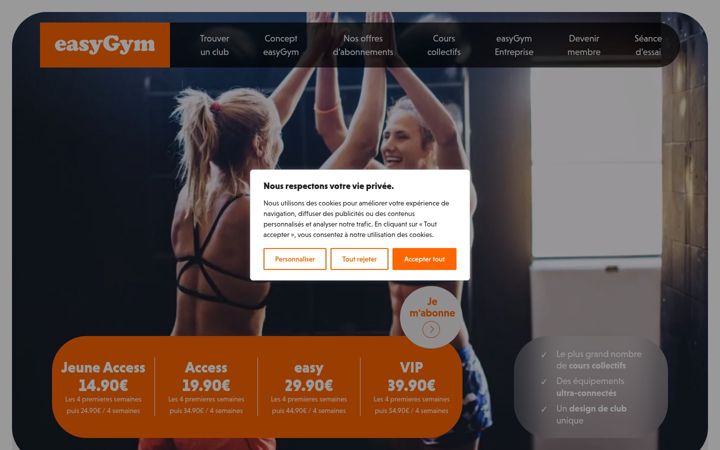 Posnetek zaslona easygym.fr