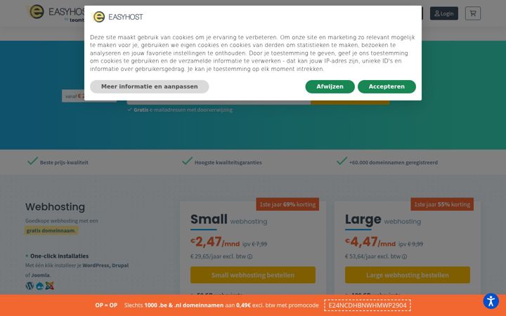 Snímek obrazovky easyhost.be