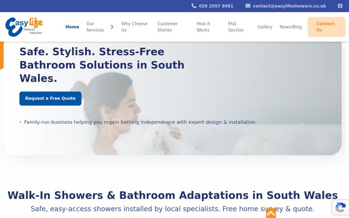 Snímek obrazovky easylifeshowers.co.uk