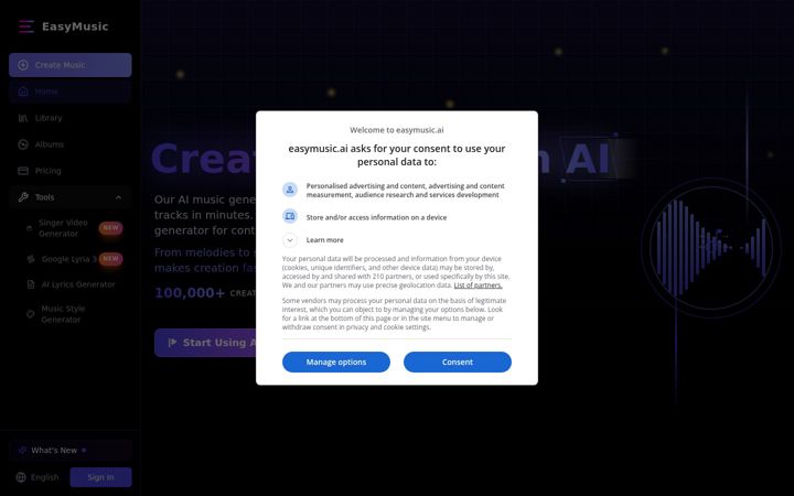 Screenshot of easymusic.ai