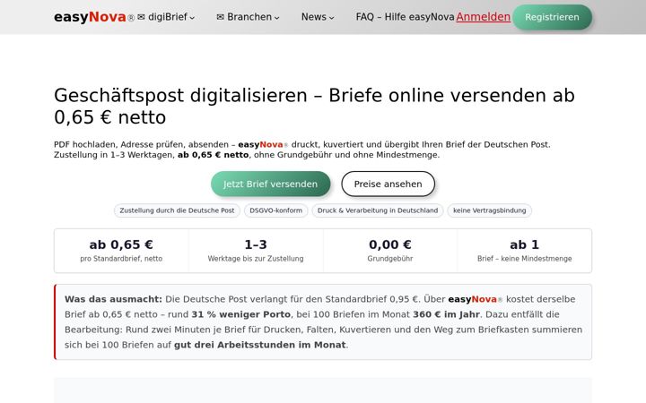 Snimka zaslona za easynova.de