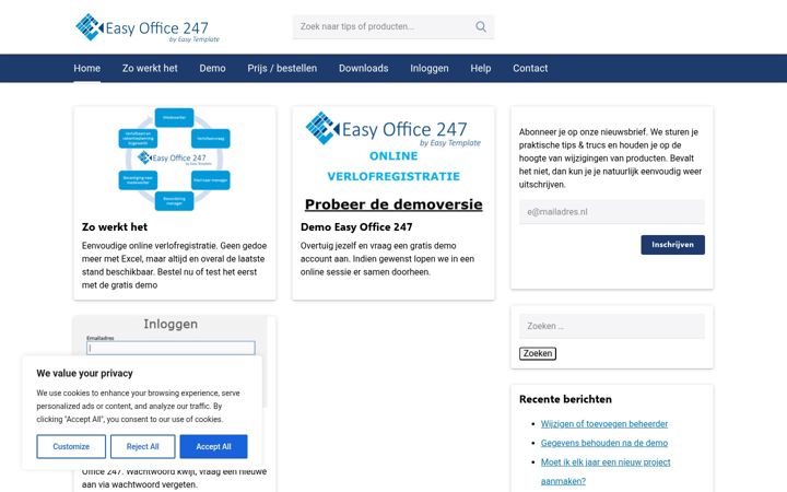 Ekrānuzņēmums no easyoffice247.nl