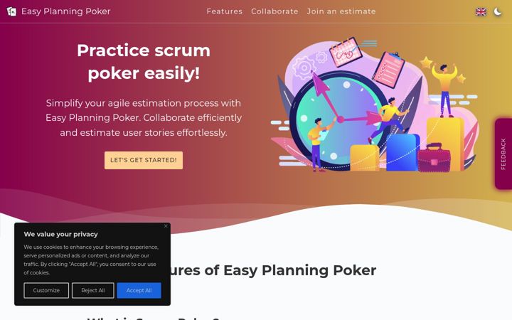 Screenshot von easyplanningpoker.es