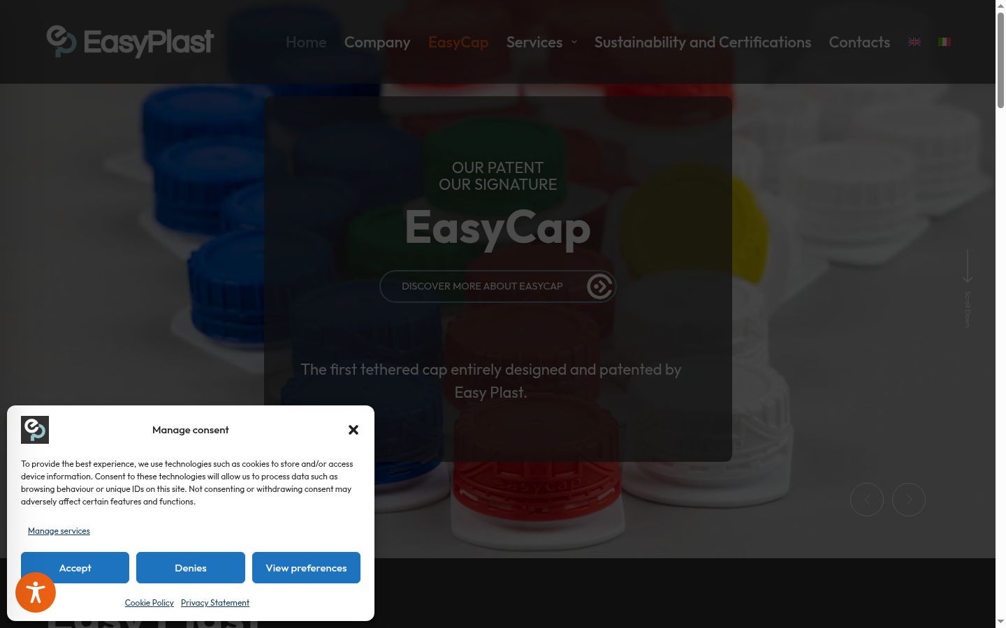 Screenshot del banner di consenso mostrato prima di qualsiasi interazione