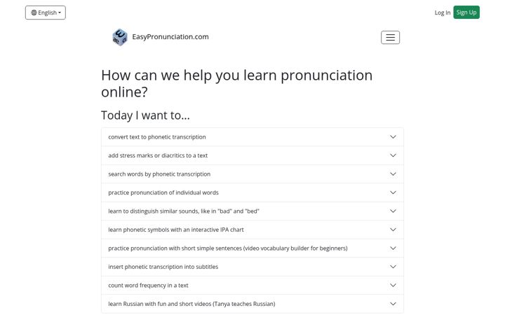 Screenshot of easypronunciation.com
