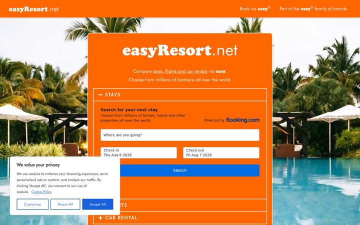 Captură de ecran a easyresort.net