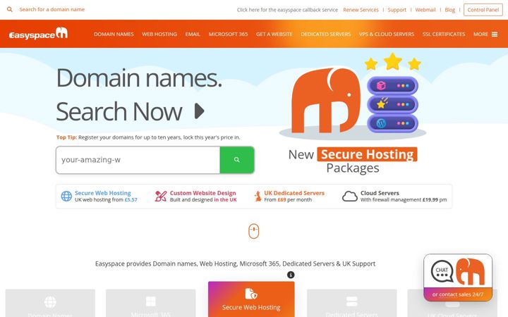Ekraanipilt saidist easyspace.com