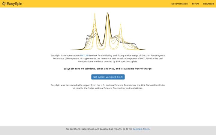 Screenshot of easyspin.org