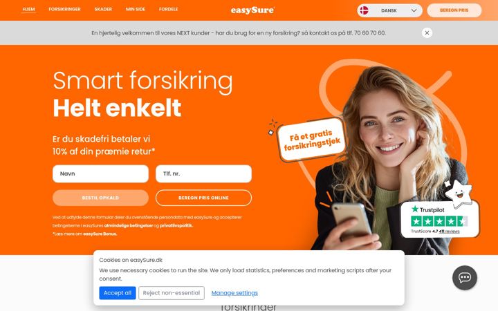 Skjámynd af easysure.dk