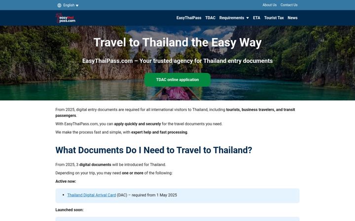 Screenshot of easythaipass.com