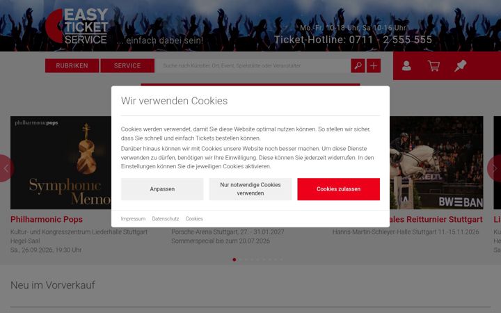 Kuvakaappaus sivustosta easyticket.de