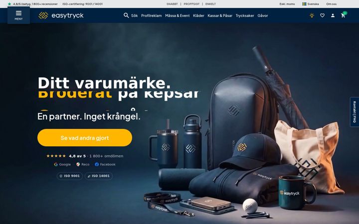 Snímek obrazovky easytryck.se