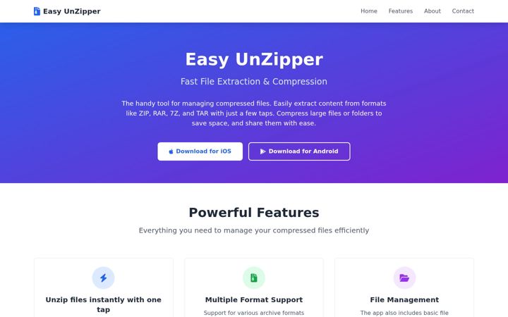 Screenshot of easyunzipper.com