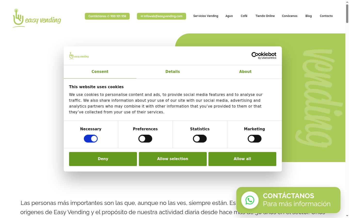 Captura de ecrã do banner de consentimento apresentado antes de qualquer interação