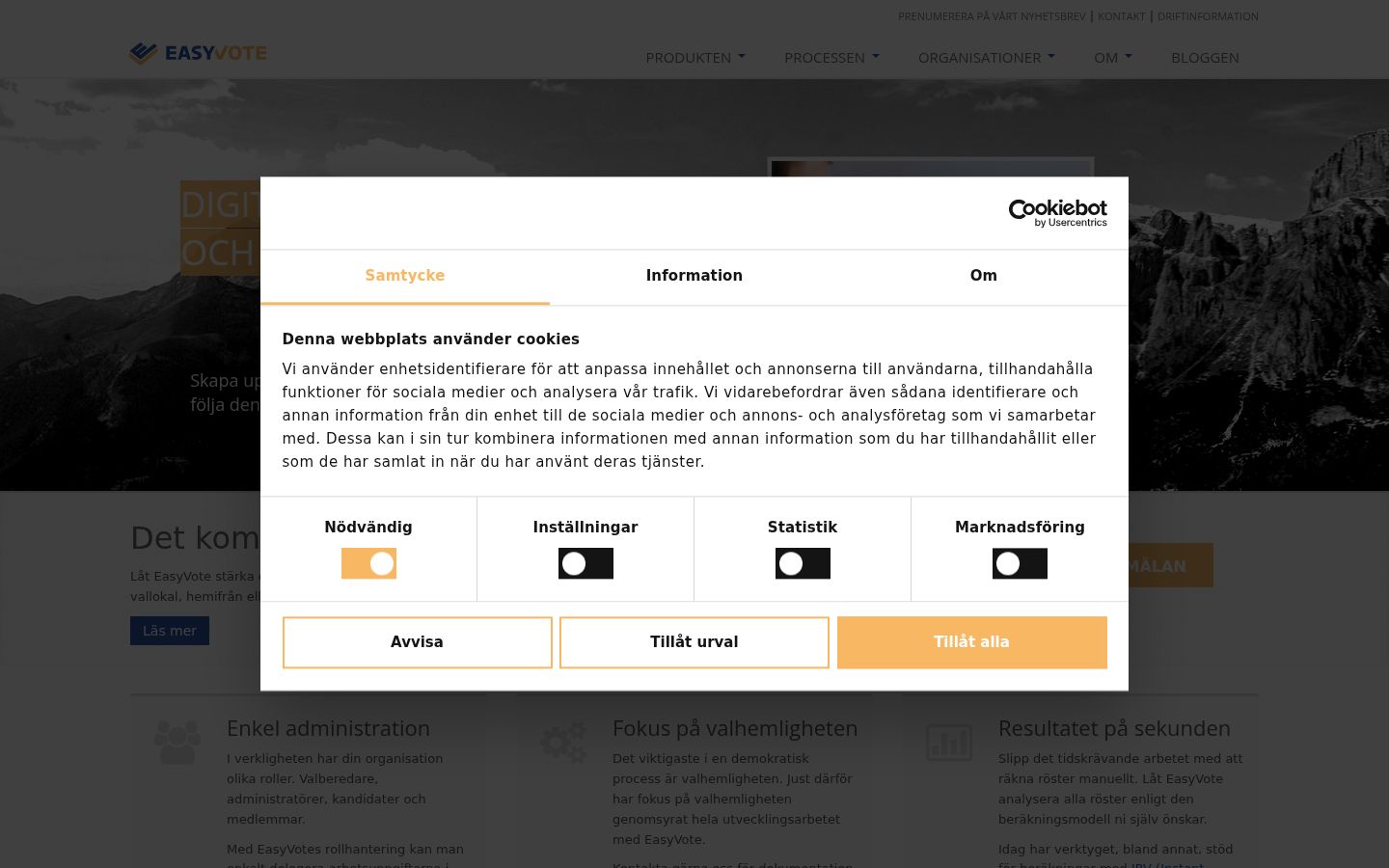 Screenshot del banner di consenso mostrato prima di qualsiasi interazione