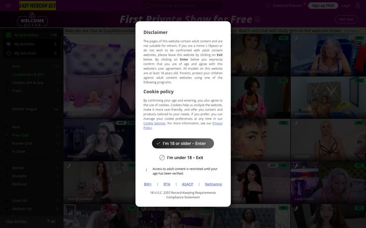 Screenshot of easywebcamsex.com