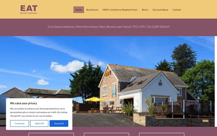 Screenshot of eatandsleeplindisfarne.co.uk