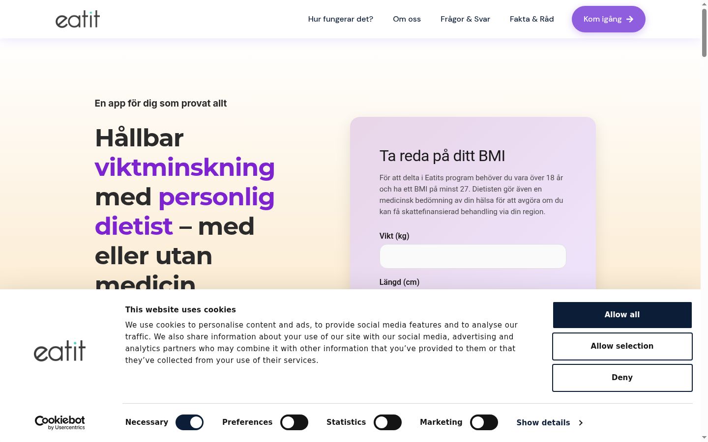 Skärmbild av samtyckesbannern som visades före någon interaktion
