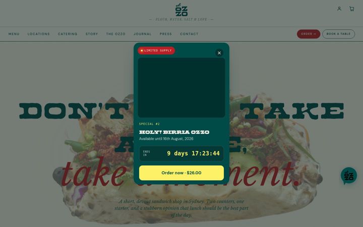 Screenshot of eatozzo.com