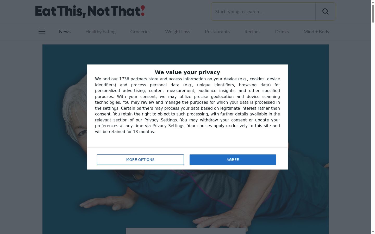 Screenshot del banner di consenso mostrato prima di qualsiasi interazione
