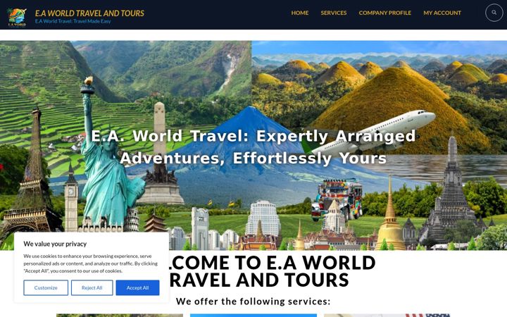 Screenshot of eaworldtravelandtours.com