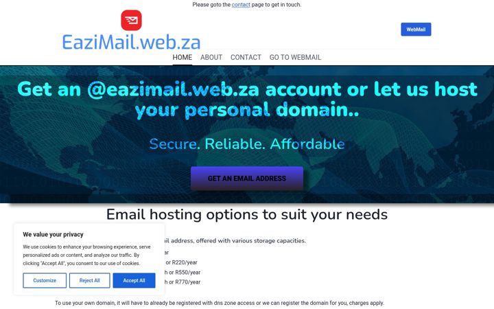 Screenshot ta' eazimail.web.za