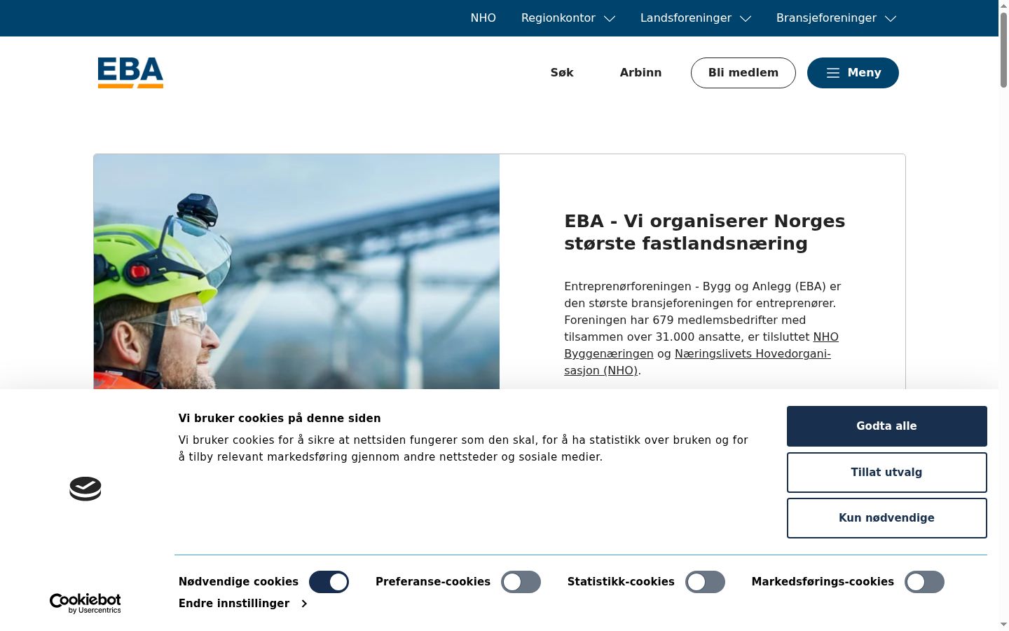 Skärmbild av samtyckesbannern som visades före någon interaktion