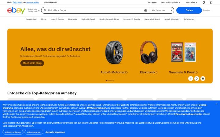 Snímek obrazovky ebay.ch