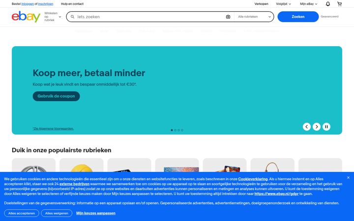 Screenshot stránky ebay.nl