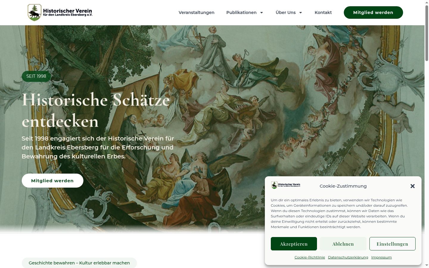 Screenshot des Einwilligungsbanners vor jeglicher Interaktion
