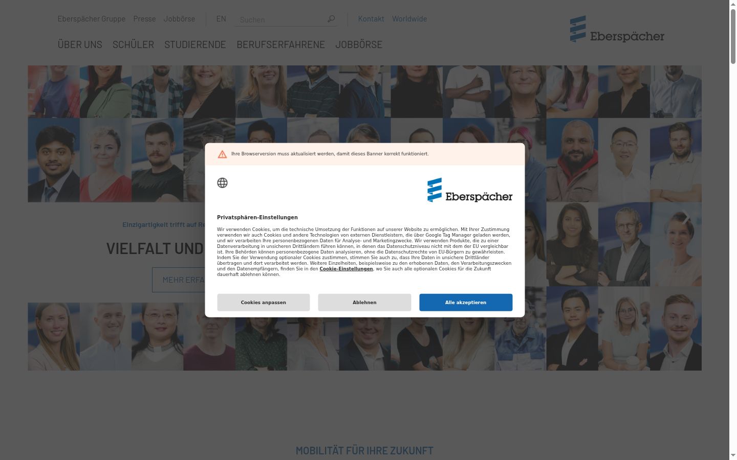 Screenshot des Einwilligungsbanners vor jeglicher Interaktion