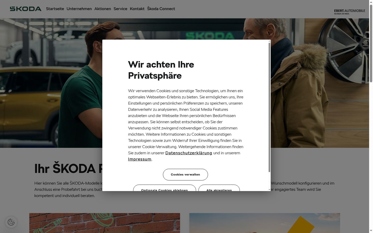 Snimka zaslona bannera za privolu prikazanog prije bilo kakve interakcije